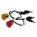 2008654 red bullet light shown alongside an amber light, both with black and white wires and bullet connectors