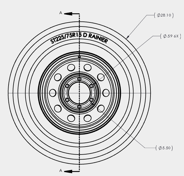 2013853 - ST225/75R15 D Rainier Trailer Tire on 15" Steel Wheel – 6 on 5.5" Bolt Pattern