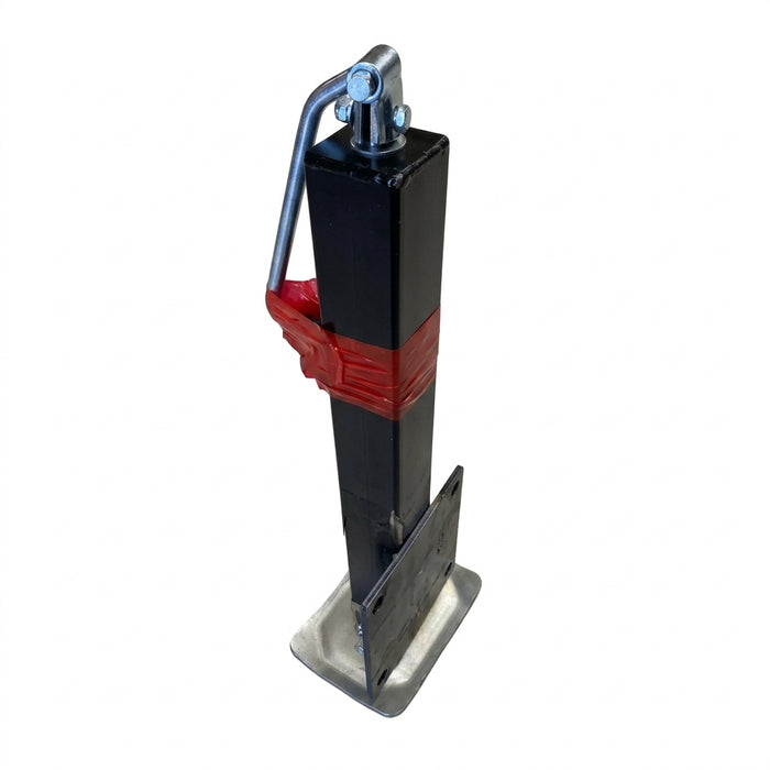 JW-1000 black 7K top-wind trailer jack showing four-bolt mounting plate, rear view