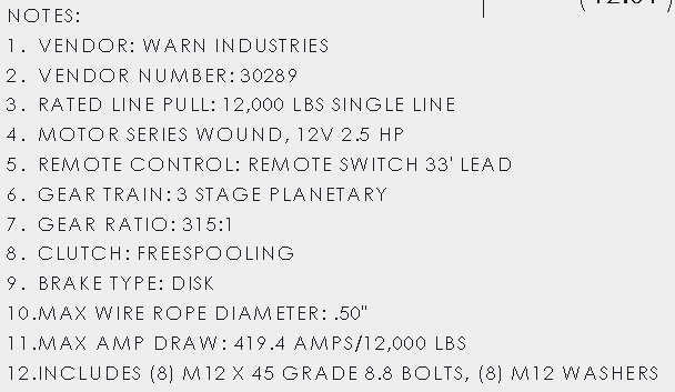 12K WARN ELECTRIC WINCH