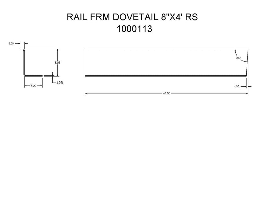 1000113 - RAIL FRM DOVETAIL 8"X4' RS
