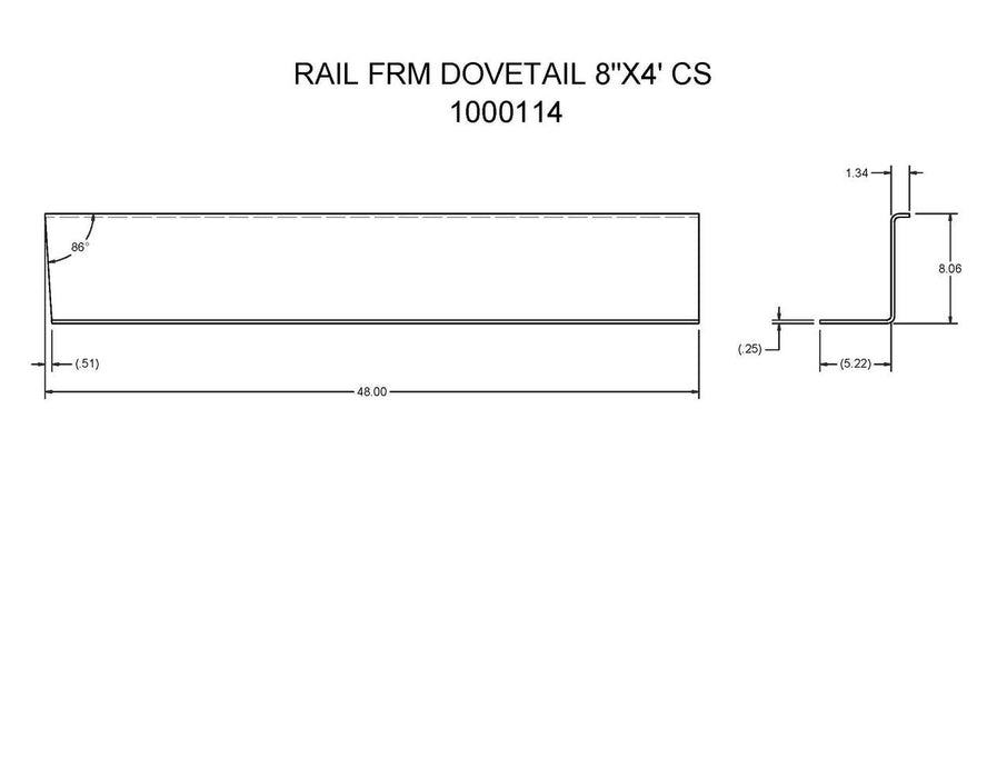 1000114 - RAIL FRM DOVETAIL 8"X4' CS