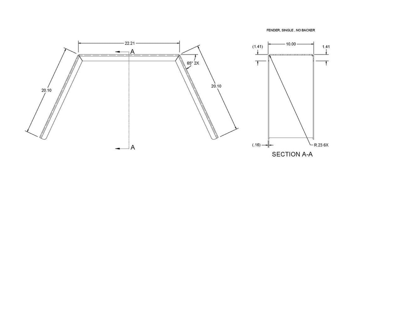 200068 (FT6 DT) FENDER, SINGLE , NO BACKER — Felling Trailers Parts Store