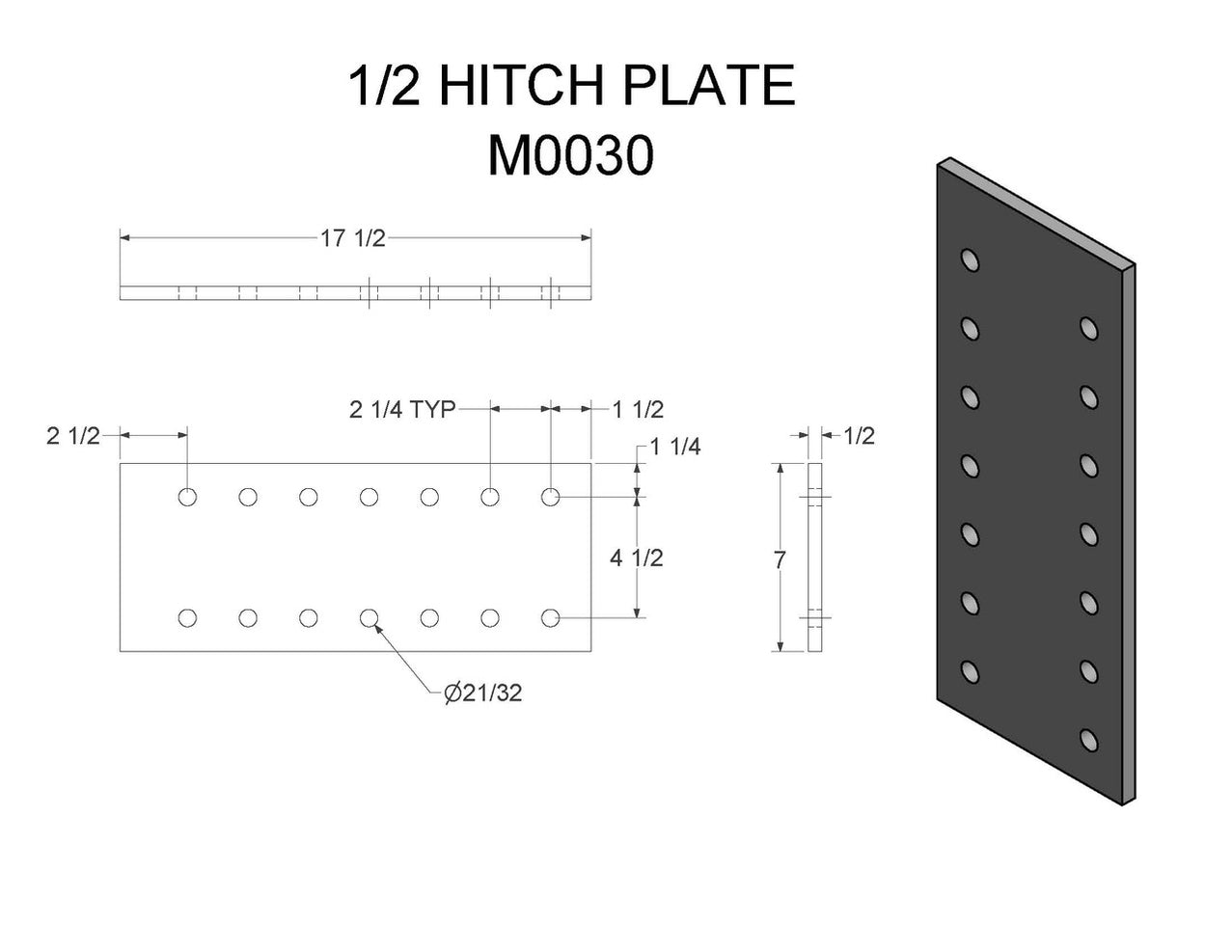 M0030 (FT20ITI) 1/2 HITCH PLATE — Felling Trailers Parts Store